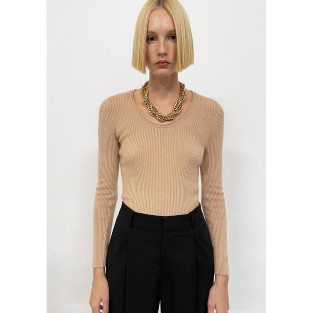 Zara Scoop Neck Cashmere & Wool Blend Sweater Top